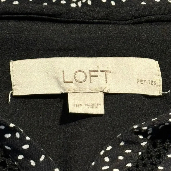 Loft Petite 0 Black & White Scattered Dot Split Neck Long Sleeved Side Zip Dress - Picture 4 of 6